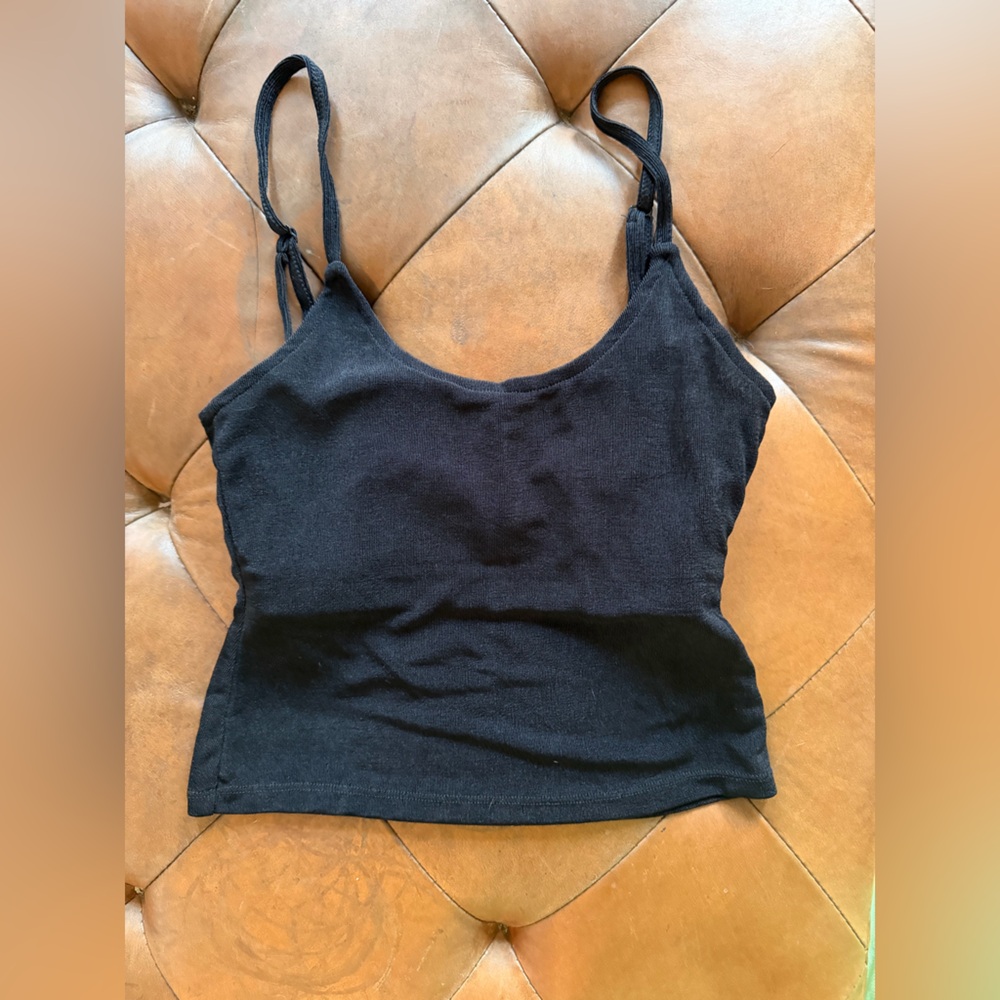 Danielle Guizio Black Ribbed Crop Tank Top